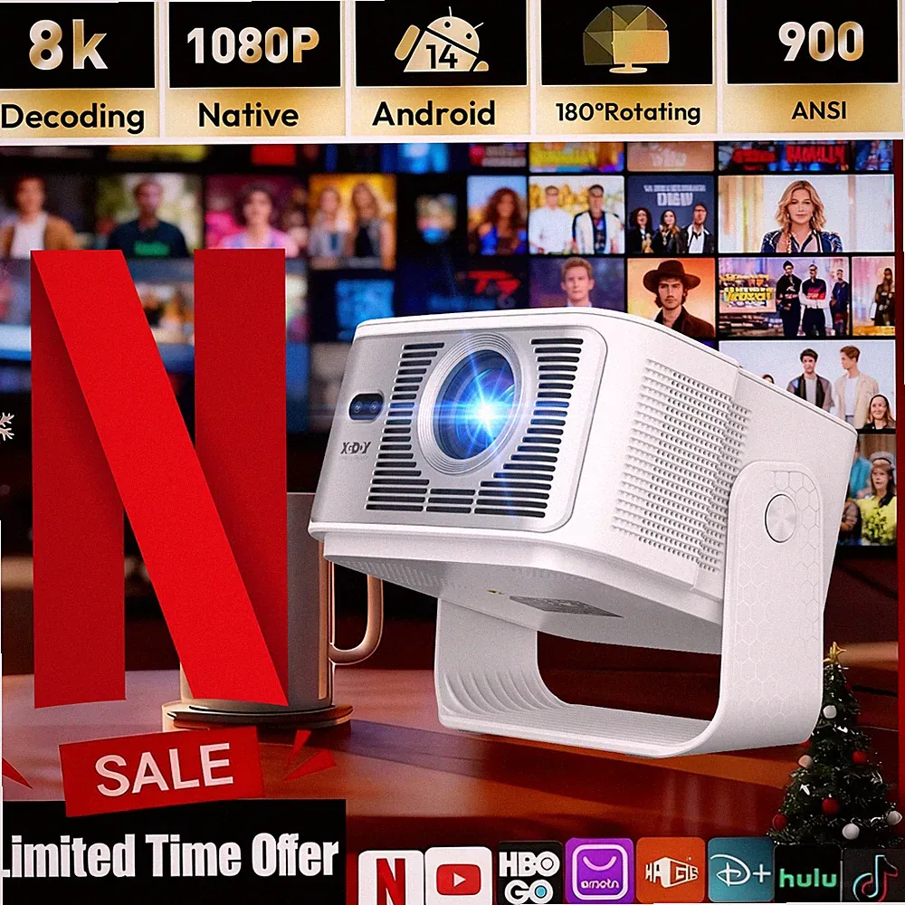 XGODY 8K 4K Projektor Beamer Smart TV WiFi Bluetooth HDMI Android 14.0 Heimkino