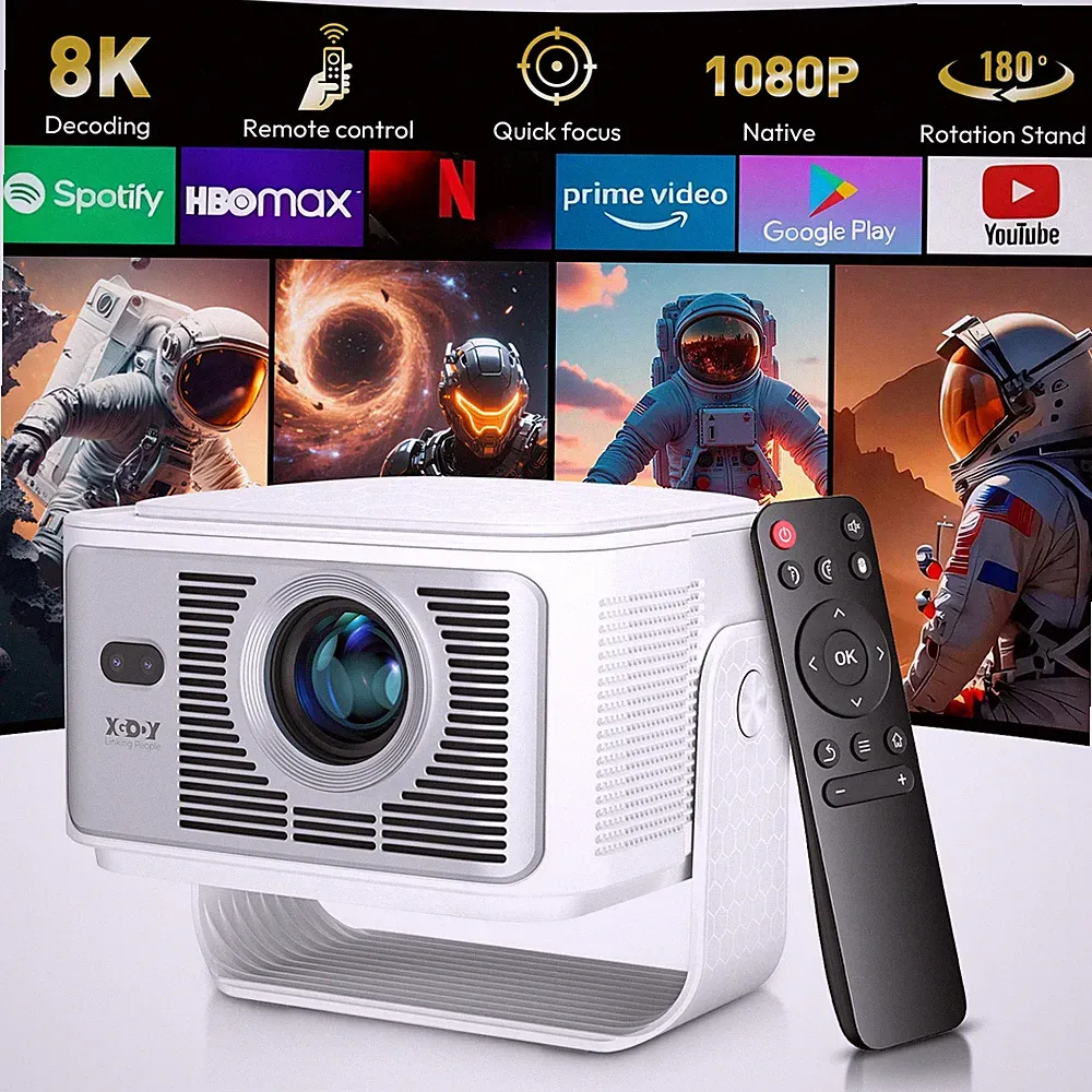 XGODY 8K Projektor 45000Lms LED HDMI Heimkino Beamer 5G WIFI Multimediaplayer