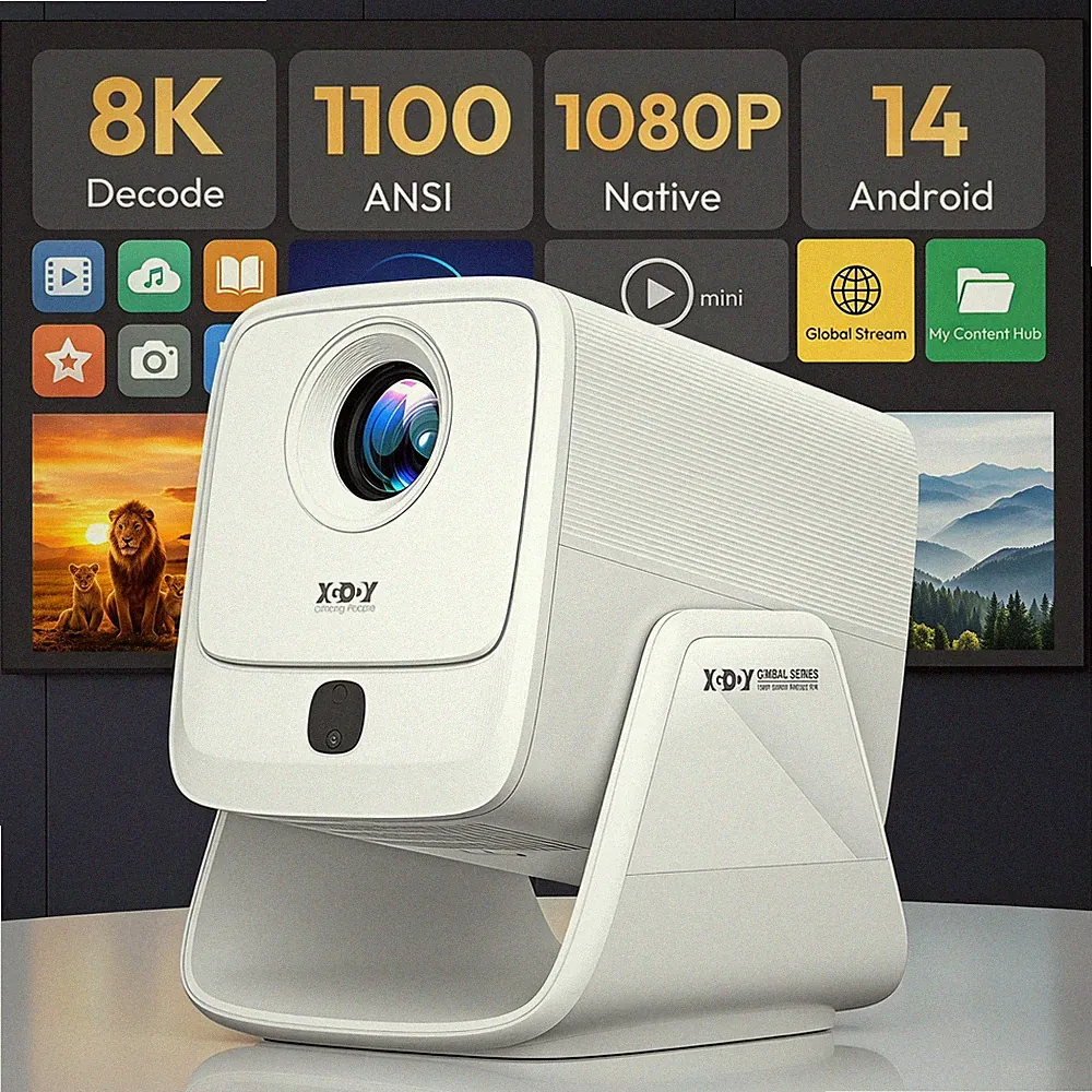 XGODY Beamer 1100 ANSI Projektor Native 1080P&Supports 8K Gimbal A7