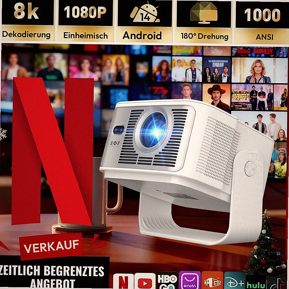 XGODY Beamer 4K 1000ANSI Heimkino Projektor LED WiFi Android 9.0 Taschenkino