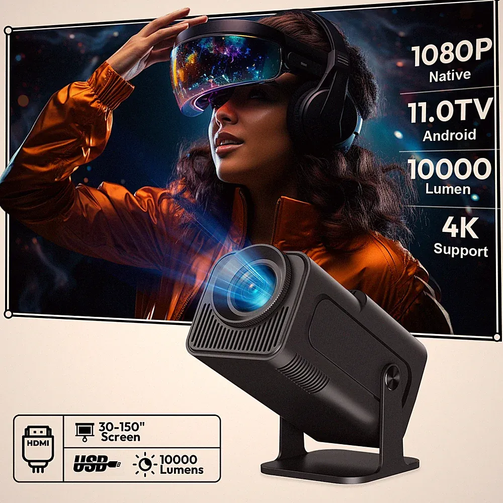 XGODY Beamer 4K FHD Android 18000LMS Tragbarer 1080P Projektor heimkino WIFI