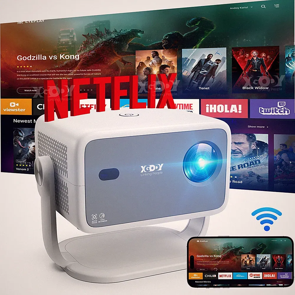 XGODY Beamer 4K UHD Projektor LED WiFi6 Bluetooth Android 25000 Lumen Heimkino