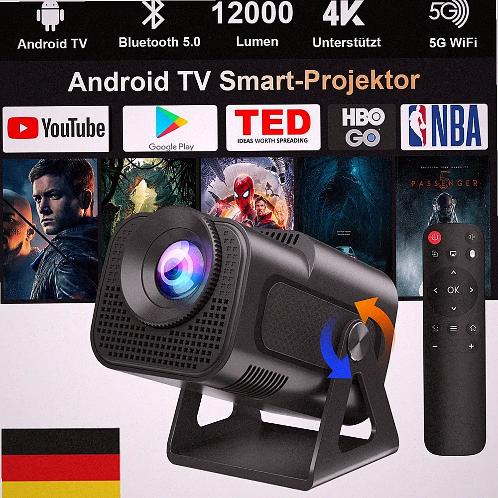 XGODY Beamer Android 14.0 TV Projektor 4K LED WLAN Bluetooth Mini Heimkino HDMI