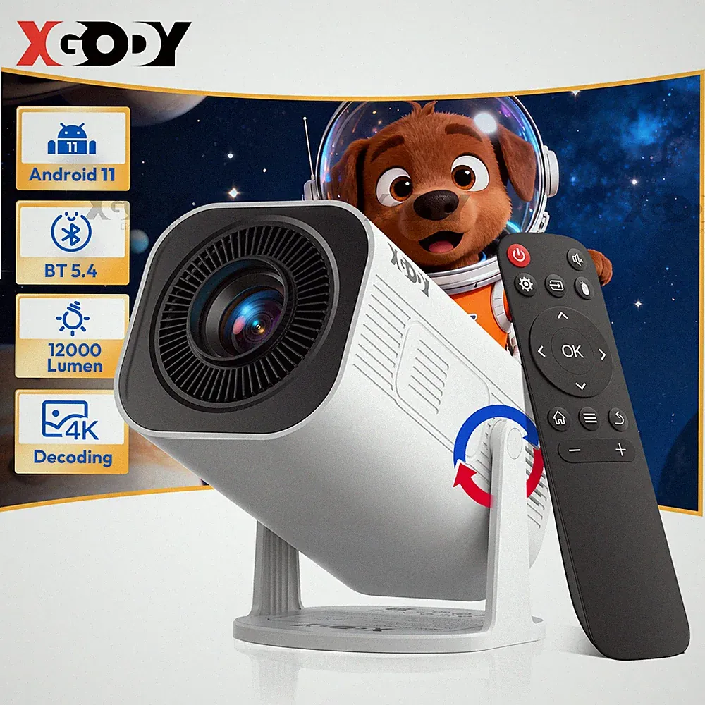 XGODY Beamer Projektor 4K UHD WiFi Bluetooth Android TV Heimkino Mini Tragbar