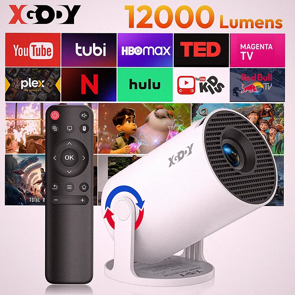 XGODY Beamer Tragbar 5G Projektor 4K UHD WiFi Bluetooth Android TV Heimkino HDMI