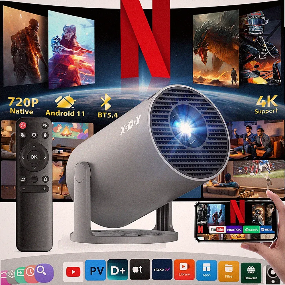 XGODY Gimbal 3 250ANSI Smart Mini Projector,Projector support 4k with WiFi