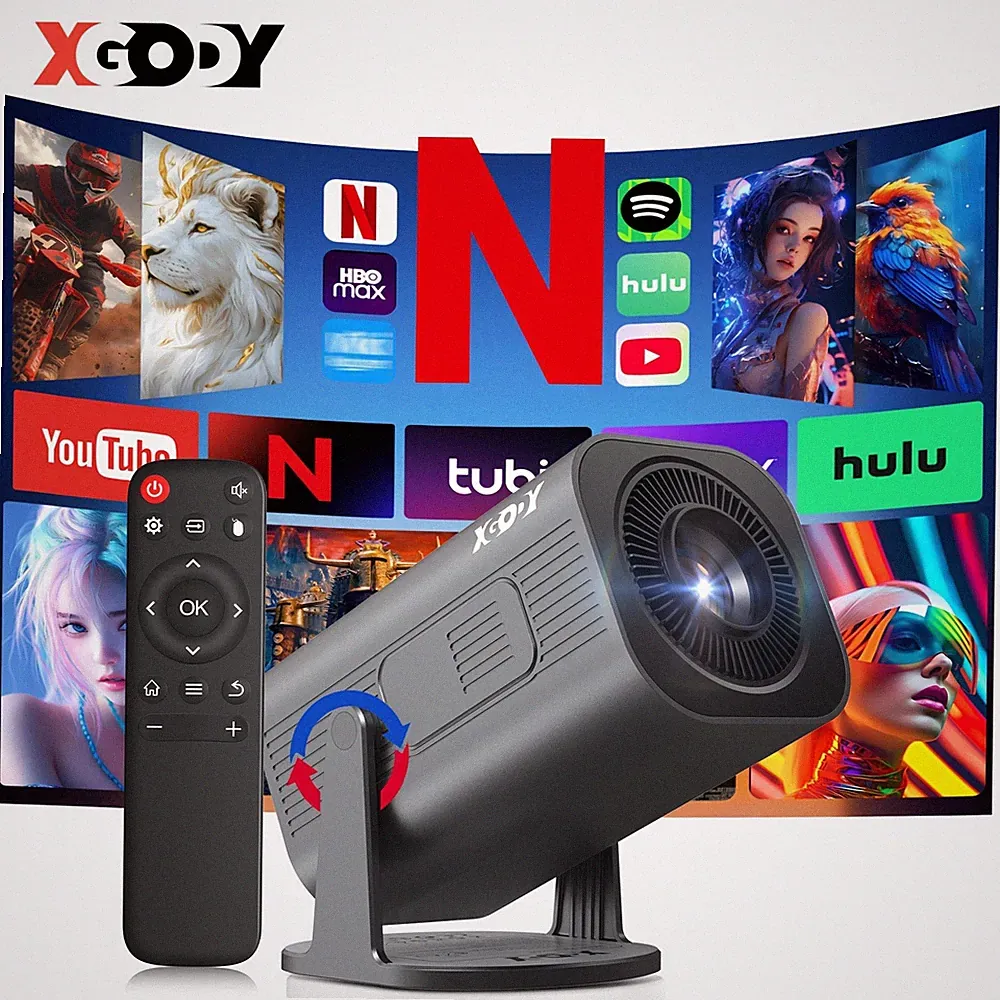 XGODY Gimbal 3 Pro 4K Beamer Projektor Android 11 WiFi6 Mini 340ANSI Native 720P