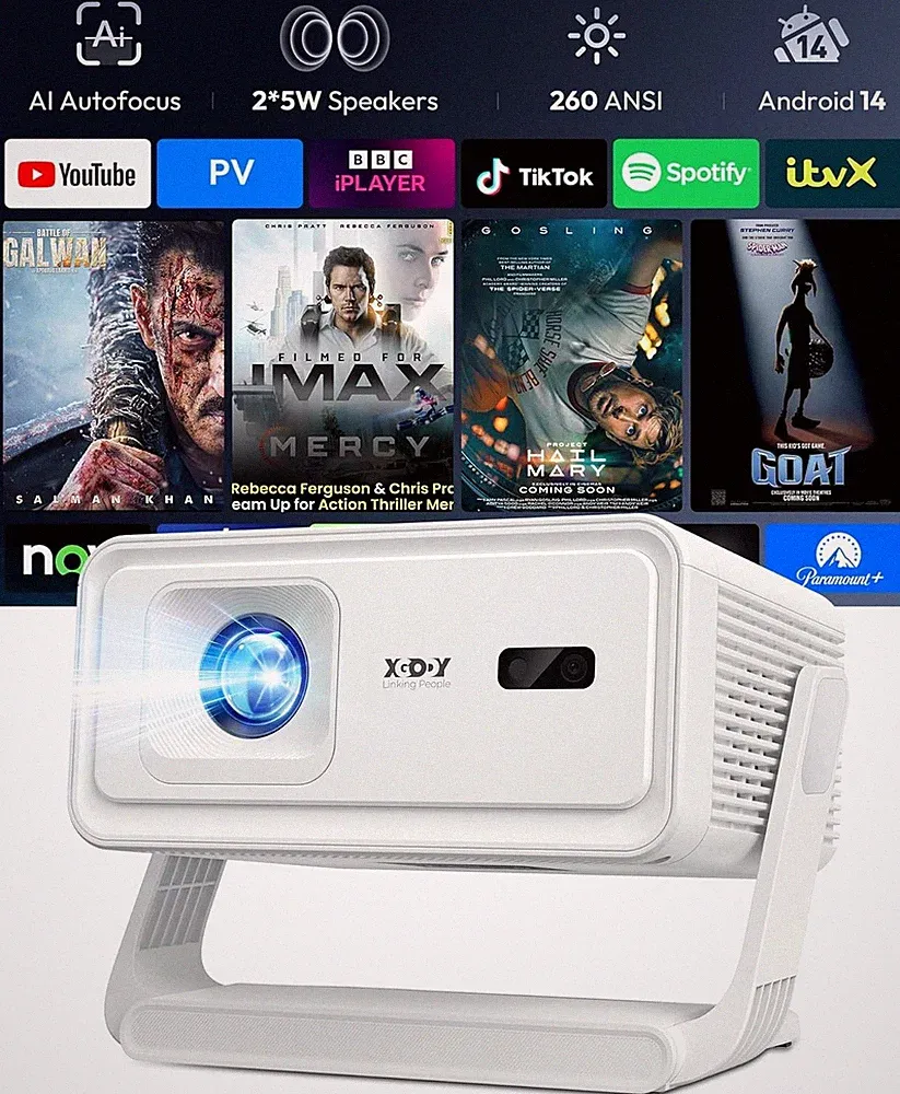 XGODY Gimbal A1 260ANSI Tragbarer Smart Projektor mit Wifi6, integrierte Apps | Und