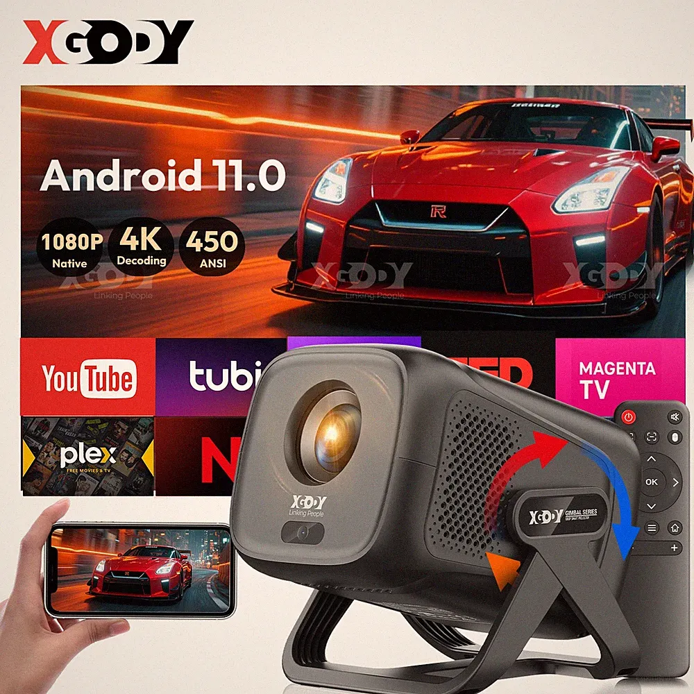 XGODY Gimbal A5 4K Video Beamer FHD Smart-Projektor Android WIFI BT5.4 Heimkino