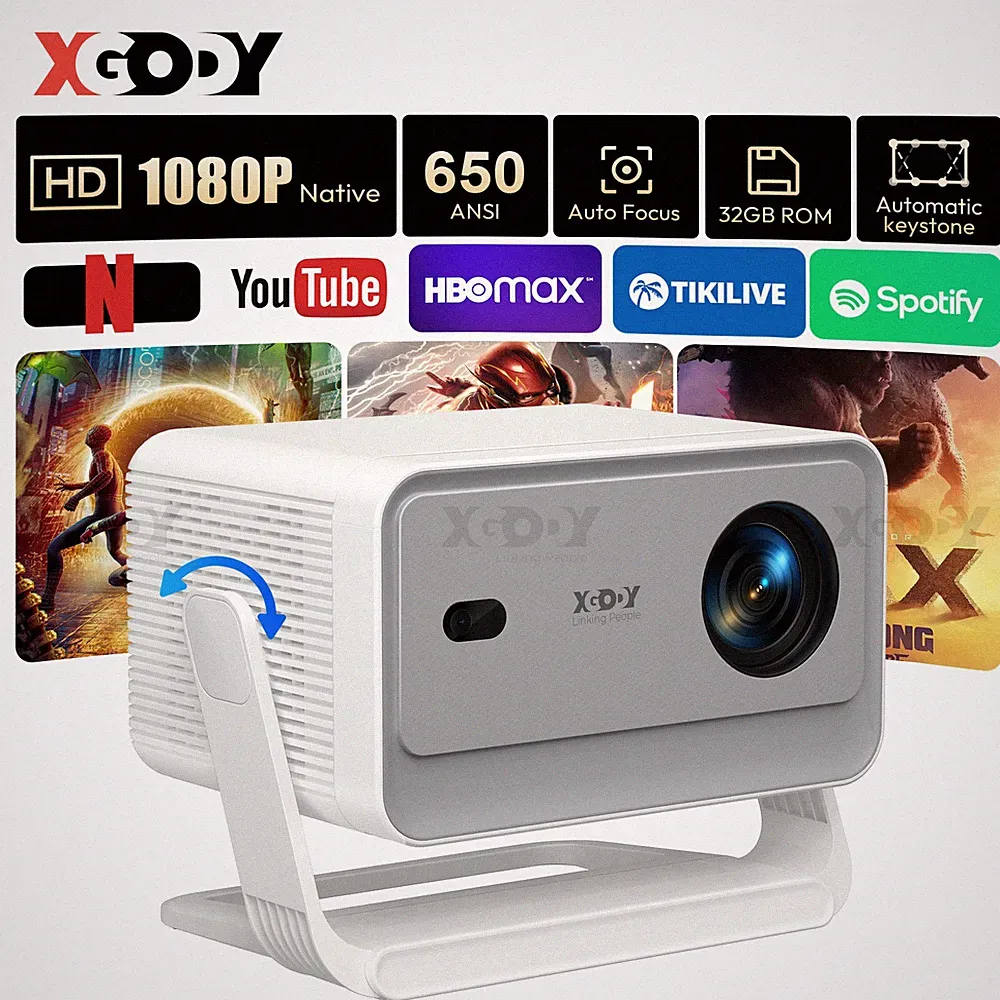 XGODY Gimbal A6 Pro 4K Beamer Smart Projektor Android LED WiFi Bluetooth HDMI