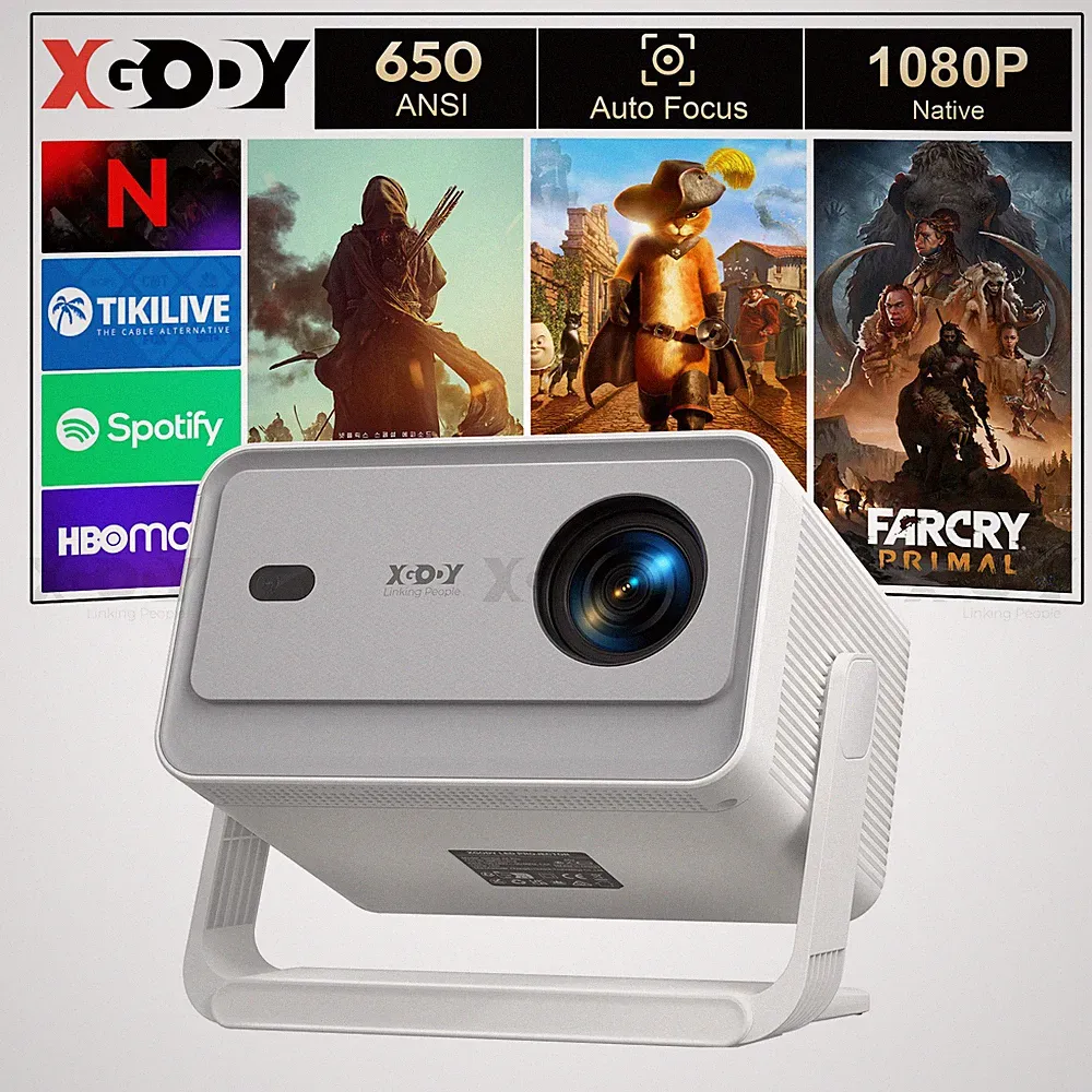 XGODY Gimbal A6 Pro Video Beamer Projektor 4K WiFi Bluetooth Android Heimkino