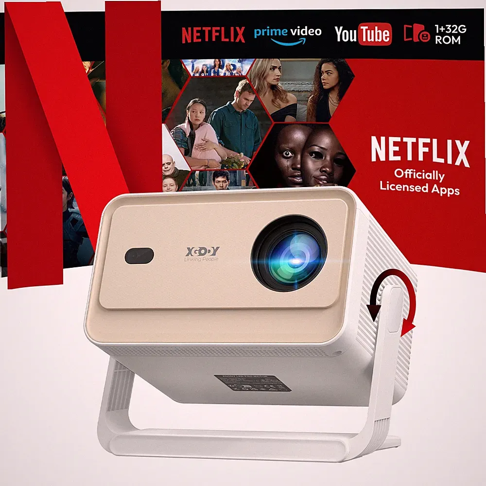 XGODY Gimbal Heimkino Beamer 4K Projektor Video Beamer 32GB ROM WiFi Bluetooth