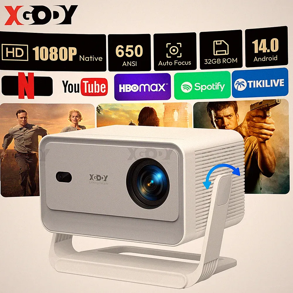 XGODY Gimbal N6 Pro 4K Heimkino Beamer Projektor Video Beamer 32GB ROM WiFi BT