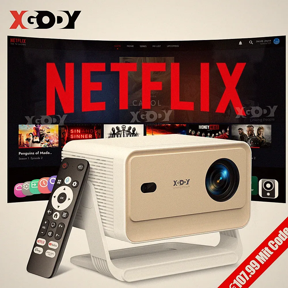 XGODY Gimbal N6 Pro Heimkino Beamer 4K Projektor Video Beamer 32GB ROM WiFi BT