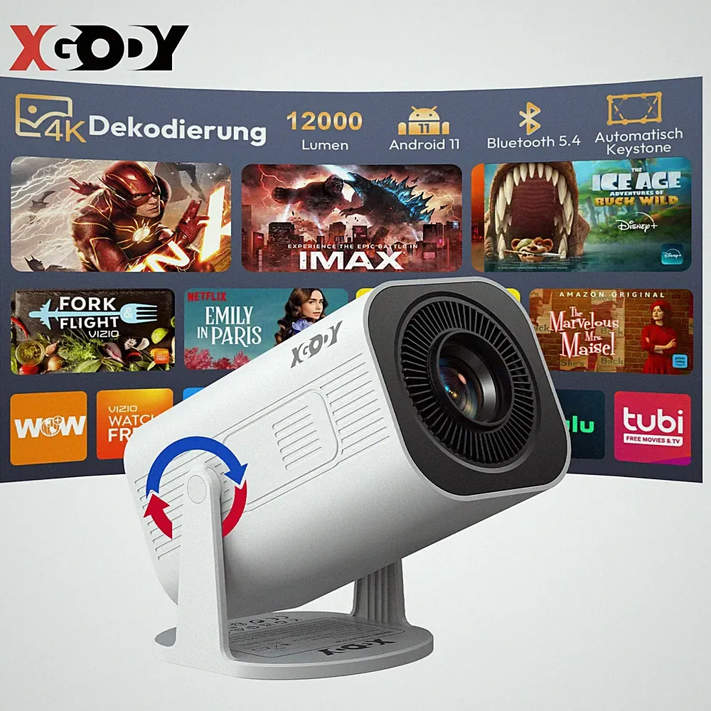 XGODY Mini 4K Beamer Projektor Heimkino Android 14.0 WiFi Bluetooth 12000 lumens
