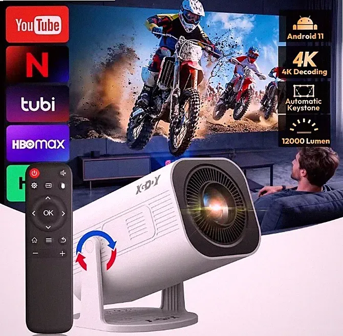 XGODY Mini Beamer 4K 1080P Native WiFi6 Android 14 12000 Lumen Heimkino