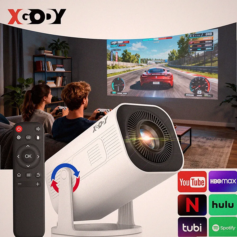 XGODY Mini Beamer 4K Heimkino 5G Projektor WiFi Bluetooth Android TV Taschenkino