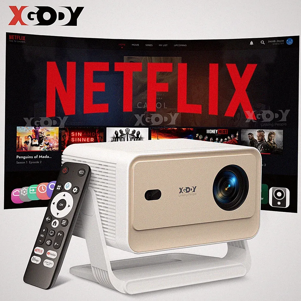 XGODY N6 Pro Netflix Official Video Beamer 4K HD Projektor Autofokus Whale OS TV