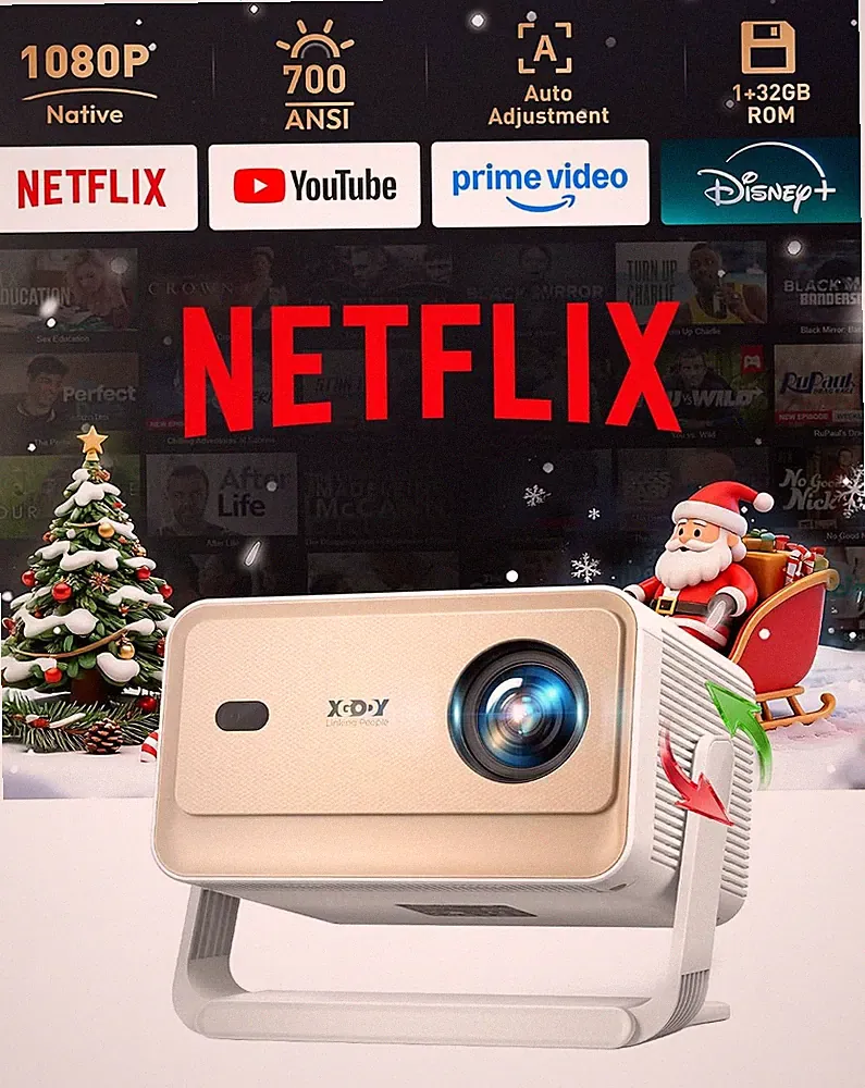 Xgody N6 Pro Smart Beamer 700 ANSI Lumen, 1080P, Tragbar für Heimkino