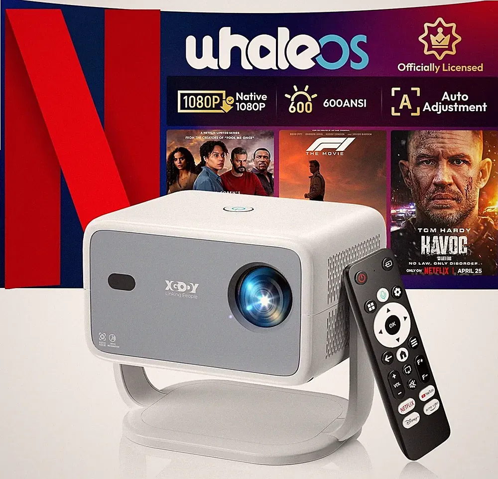 Xgody N6 Projektor Native 1080P 4K Unterstützt, 700ANSI, 3 Stufen Helligkeit, AI Vo
