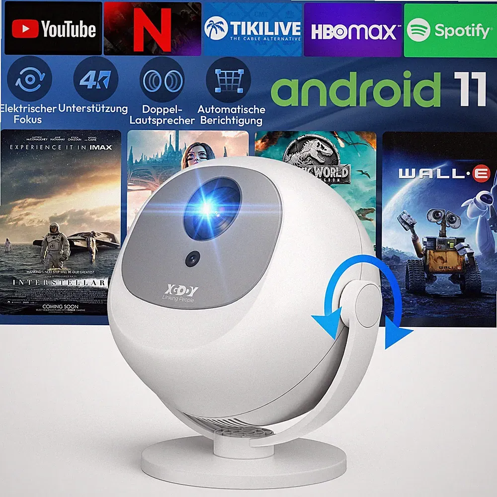 XGODY Projektor 4K 12000 Lms 5G WIFI Beamer Multimediaplayer TV Spiel Tragbar