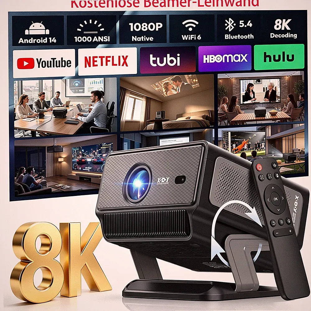 XGODY Smart 8K 4K Beamer Android 14.0 Projektor Leinwand Heimkino WIFI HDMI USB