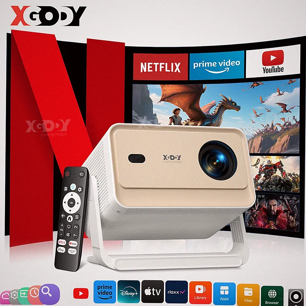 XGODY Smart Netflix Official Video Beamer 4K HD Projektor Autofokus Whale OS TV
