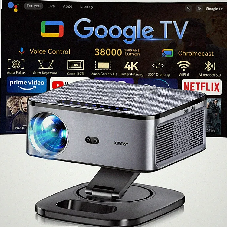 XIWBSY 4K Beamer mit Google TV, Autofokus, 1500 ANSI, 38000 Lumen, WiFi 6