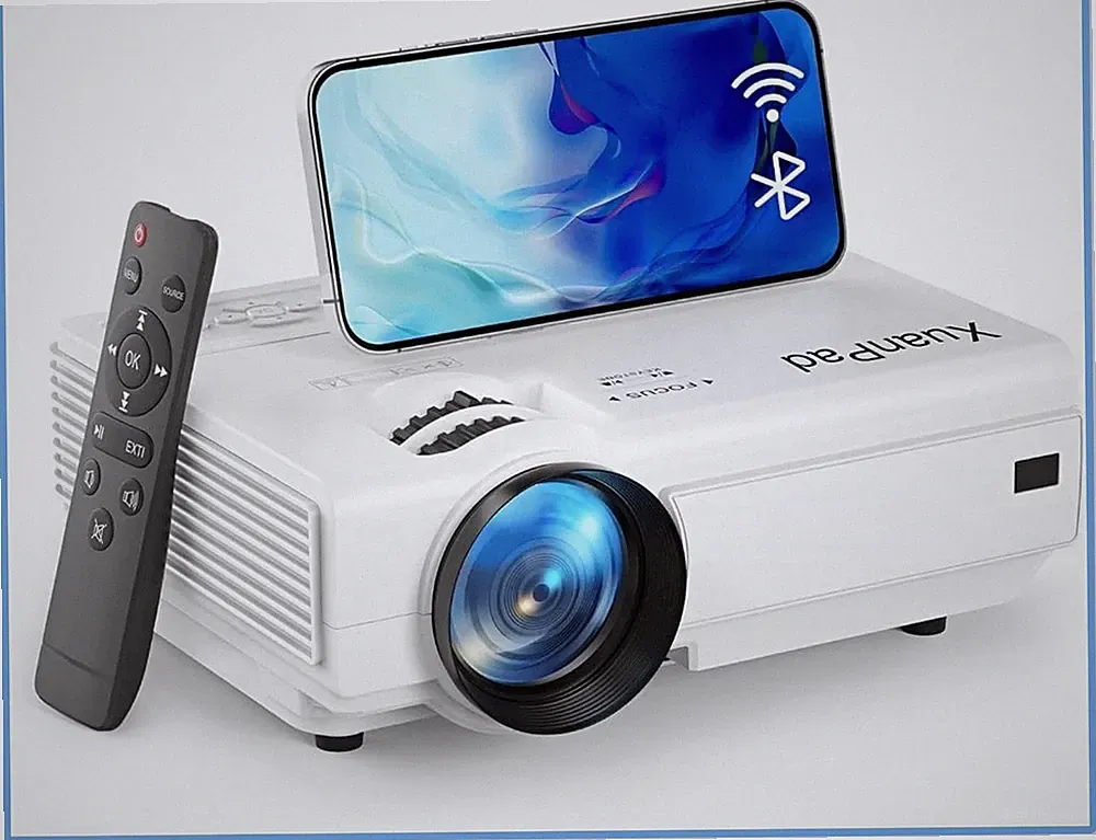 XuanPad Desktop Beamer Projektor Weiß mit Fernbedienung, WLAN & Bluetooth