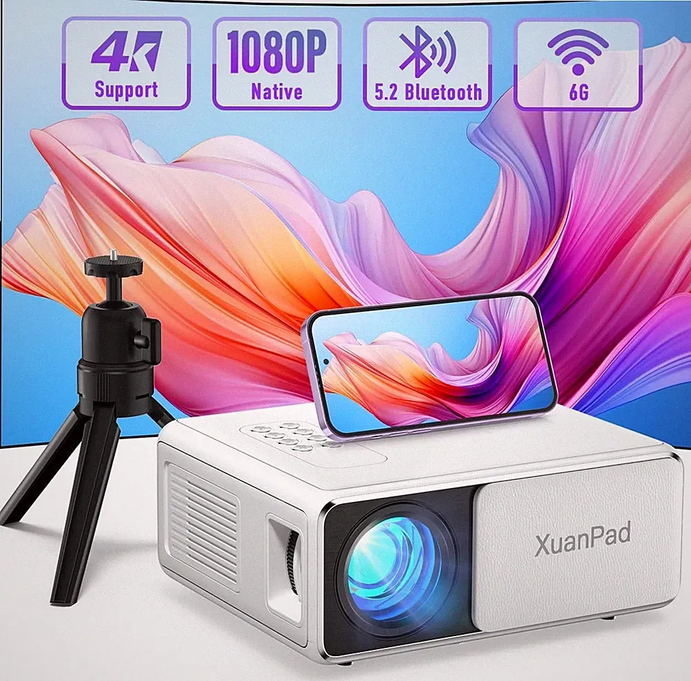 XuanPad Elfenbein Smart Projektor 4K Unterstützung, WiFi & Bluetooth, Native 1080P