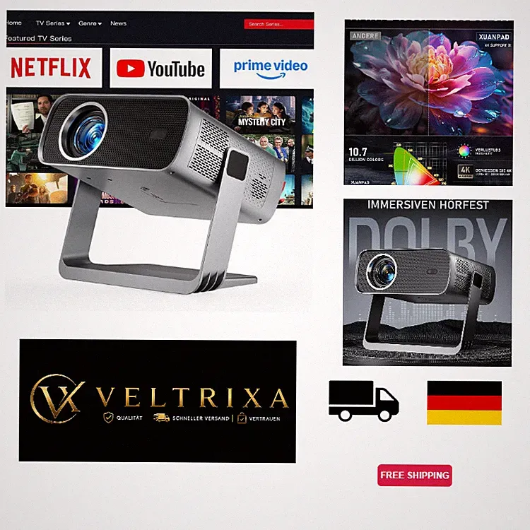 XuanPad S12 Mini Beamer 4K für Netflix, Dolby Audio, 3500 ANSI, WLAN, WiFi6