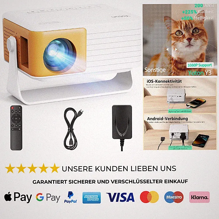 YOTON Mini Beamer 180 Drehung Auto Keystone 1080P 15