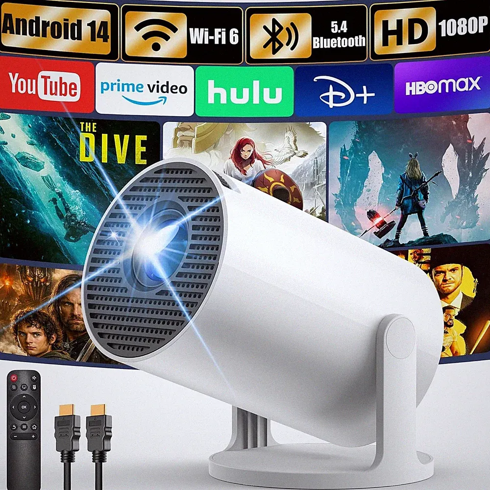 Yoton Mini Beamer 4K Full HD 1080P Android 14 WiFi 6 Bluetooth