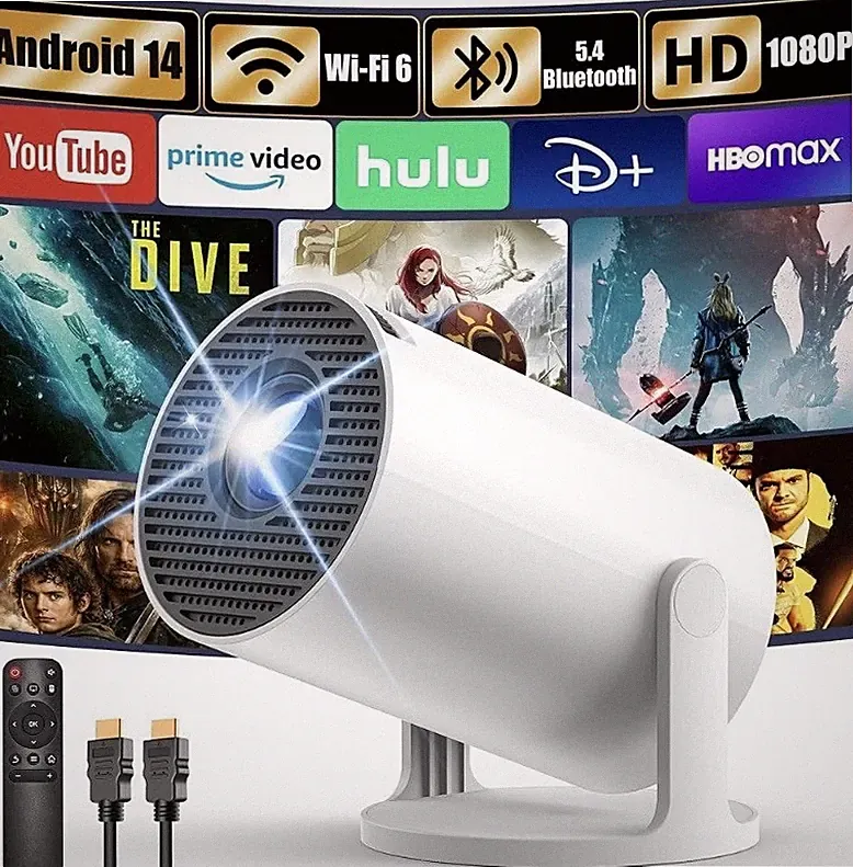 Yoton Mini Beamer 4K Full HD 1080P Android 14 WiFi6 BT HDMI Weiß Smart Projektor