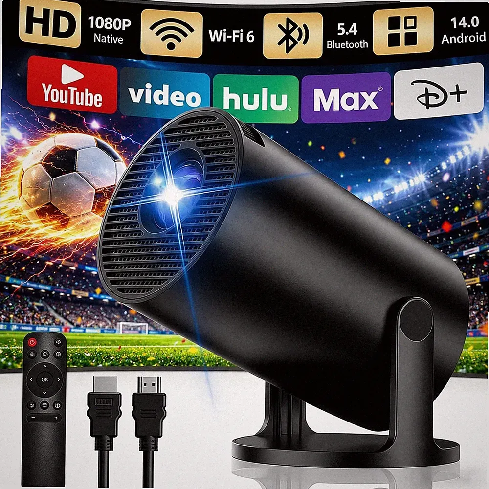 Yoton Mini Beamer, 4K Unterstützt, Full HD 1080P, Android 14.0 Smart Projektor