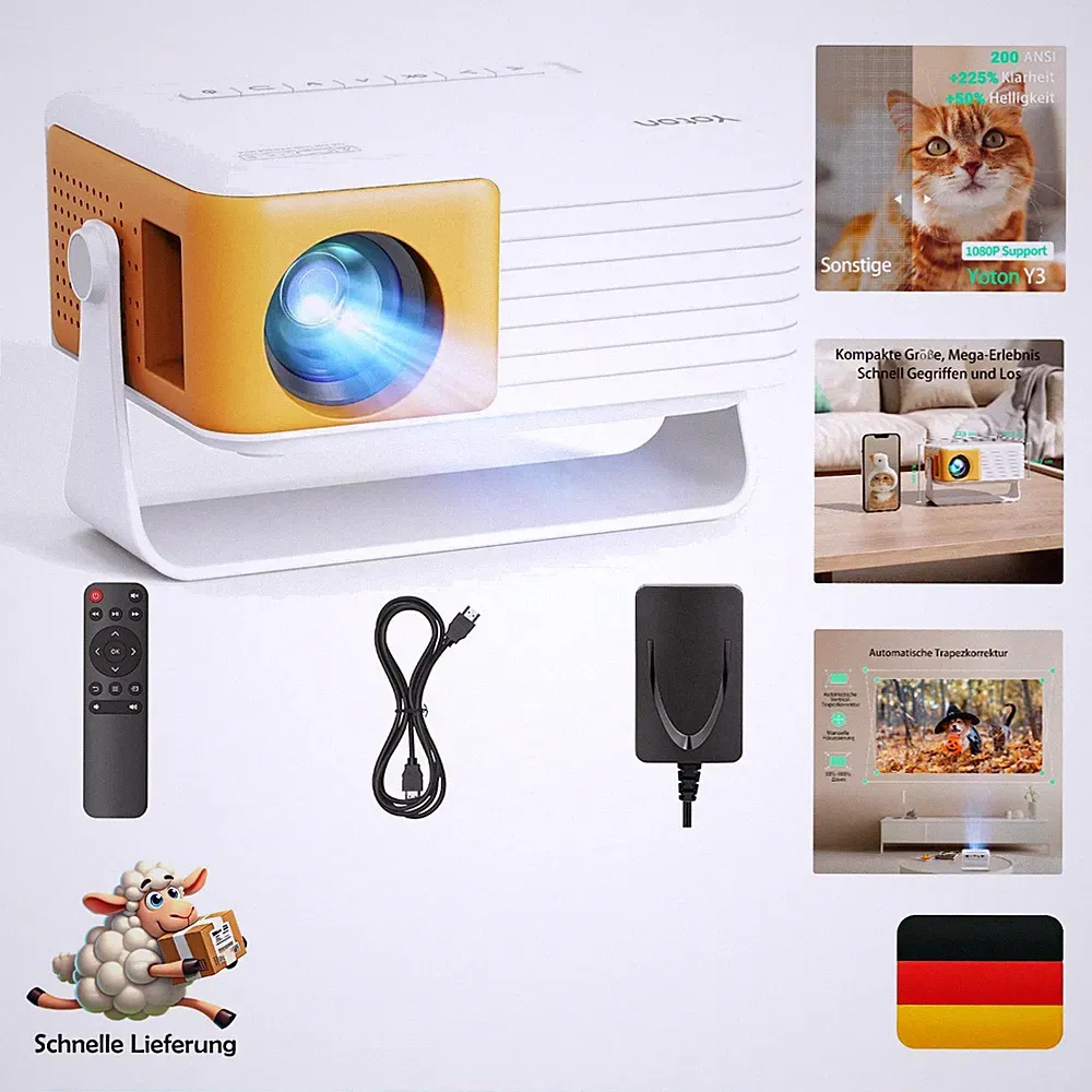 Yoton Y3 Mini Beamer 1080P Tragbar LED Projektor mit 15000 Lumen, Full HD, 12...