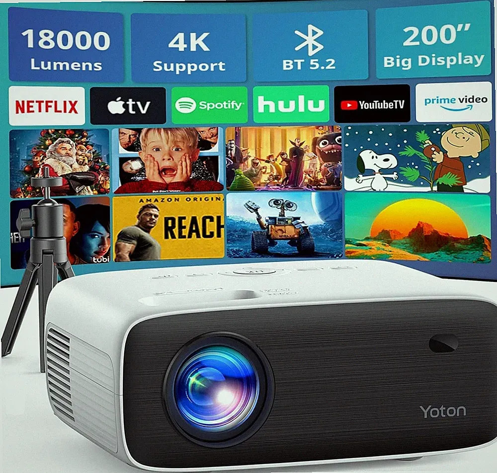 YOTON Y6 Bluetooth Beamer 4K mit Stativ, Beamer Native 1080P 18000 Lumen