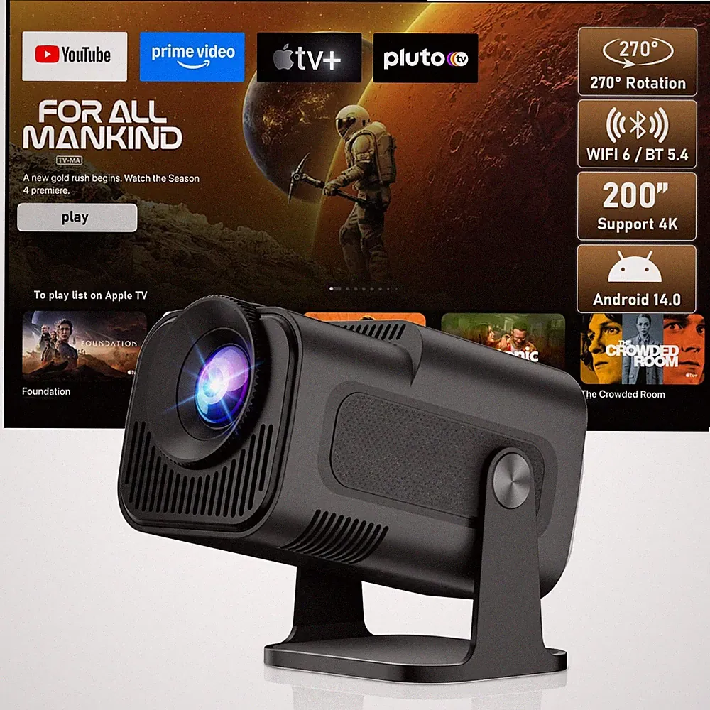 ZDSSY Mini Projektor 4k 1080P Unterstützung, tragbar mit Schwarz & Grau