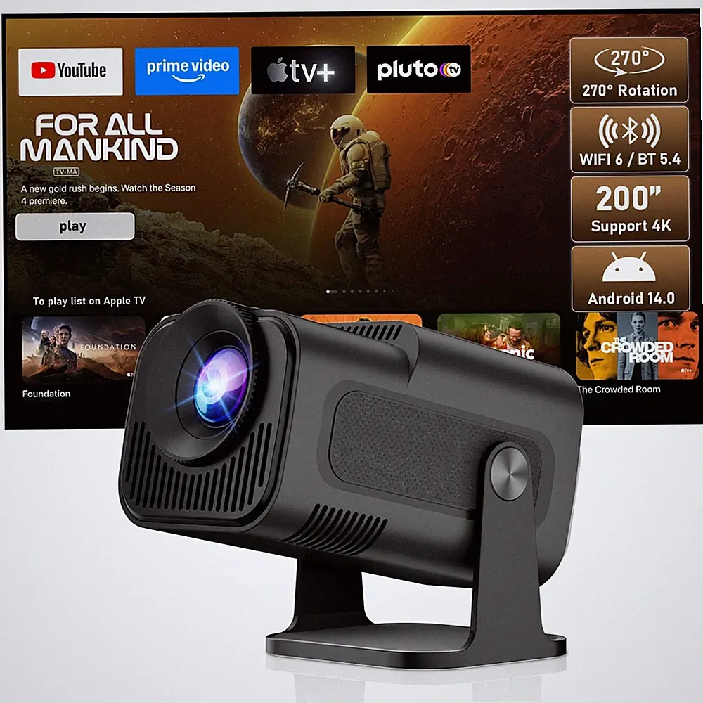 ZDSSY Mini Projektor 4k 1080P Unterstützung, tragbar mit Schwarz & Grau